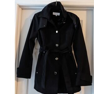 Calvin Klein Womens Black Trench Coat Belted Button Front Size S